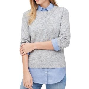 LOFT Layered Twofer Sweater Shirt Crewneck Chambray Hem Top L NWT